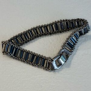 Blue and Silver Metal Beaded Link Bracelet